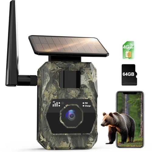 Solar Trail Camera 48MP 30FPS, WiFi Bluetooth Game Camera with Motion Activated 0.2s Trigger, Night Vision Motion Activated IP66 Waterproof for Wildlife Scouting with 32GB Micro SD Card