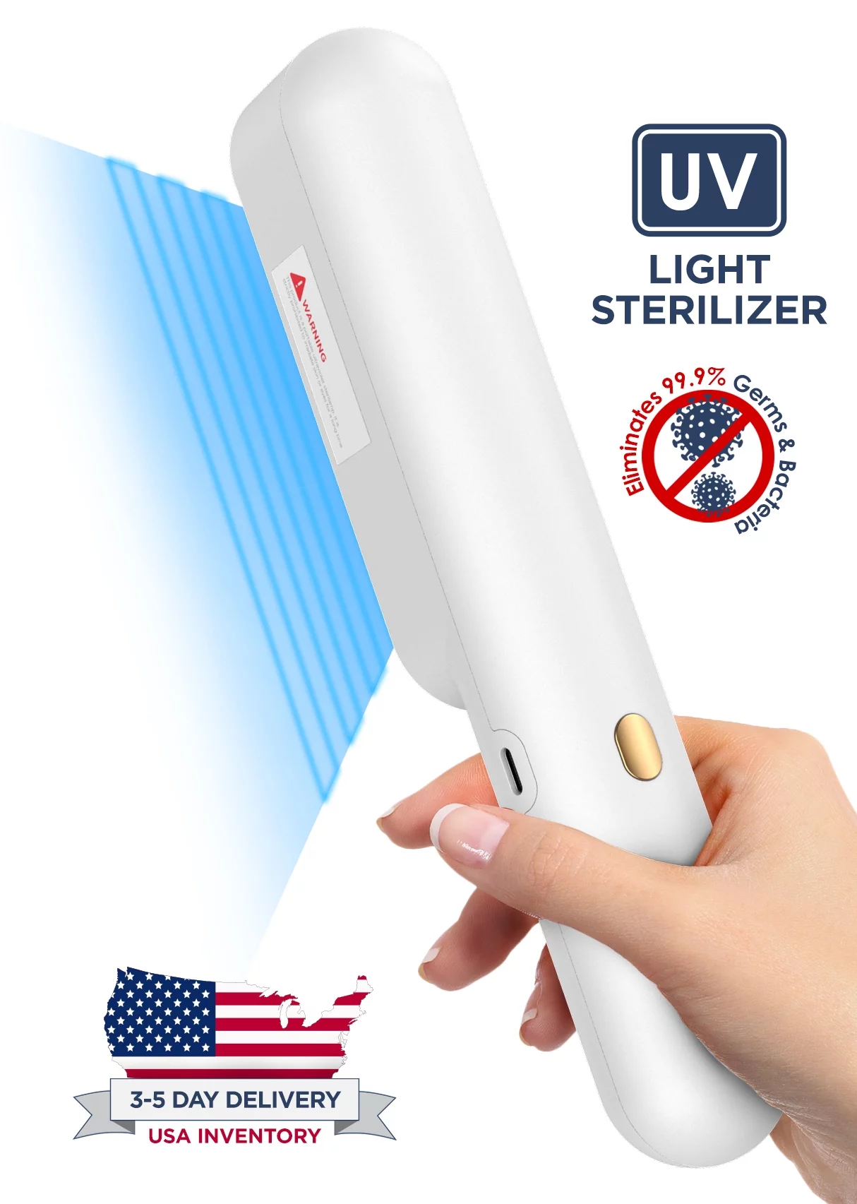 LED UV Light Sanitizer, Portable Disinfection Wand (UV-C) Rechargeable Sterilizer (Kills Germs, Bacteria and Viruses)