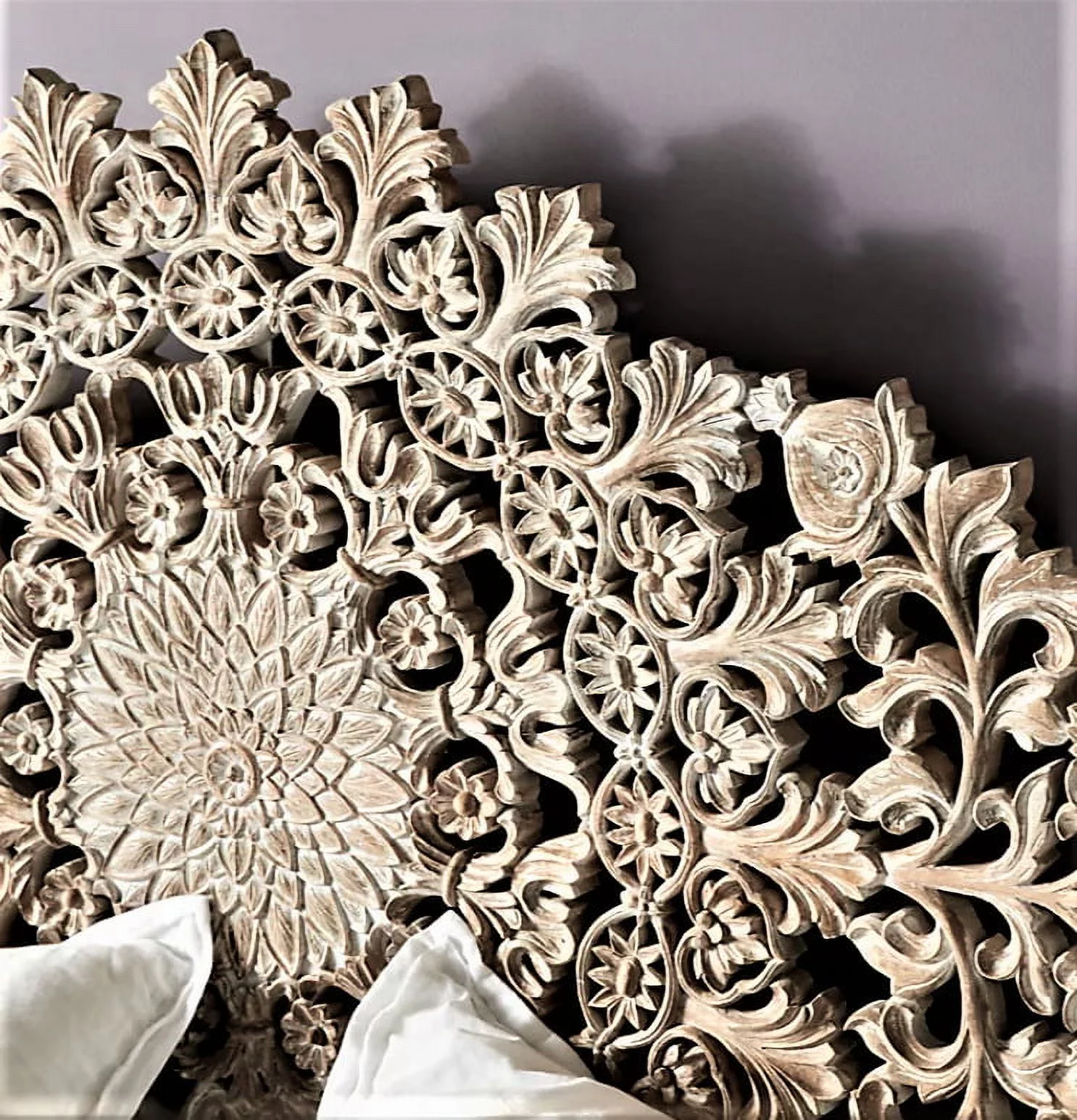 Shahi Mughal Hand Carved Indian Wooden Canopy Platform Queen Size