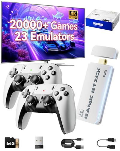2025 Upgraded Retro Gaming Console Stick, Classic Video Games Stick with 4K HDMI, Built-in 23 Emulators, 20000+ Games - Plug & Play TV Video Gaming Stick with Upgrade Dual 2.4G Wireless Controllers
