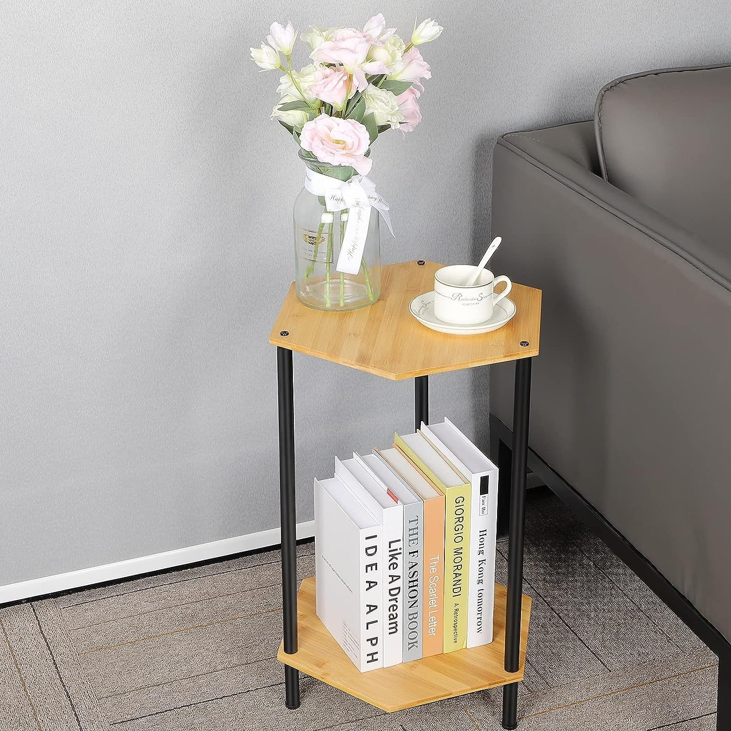 Small End Tables Living Room Set of 2 Trapezoid - Black