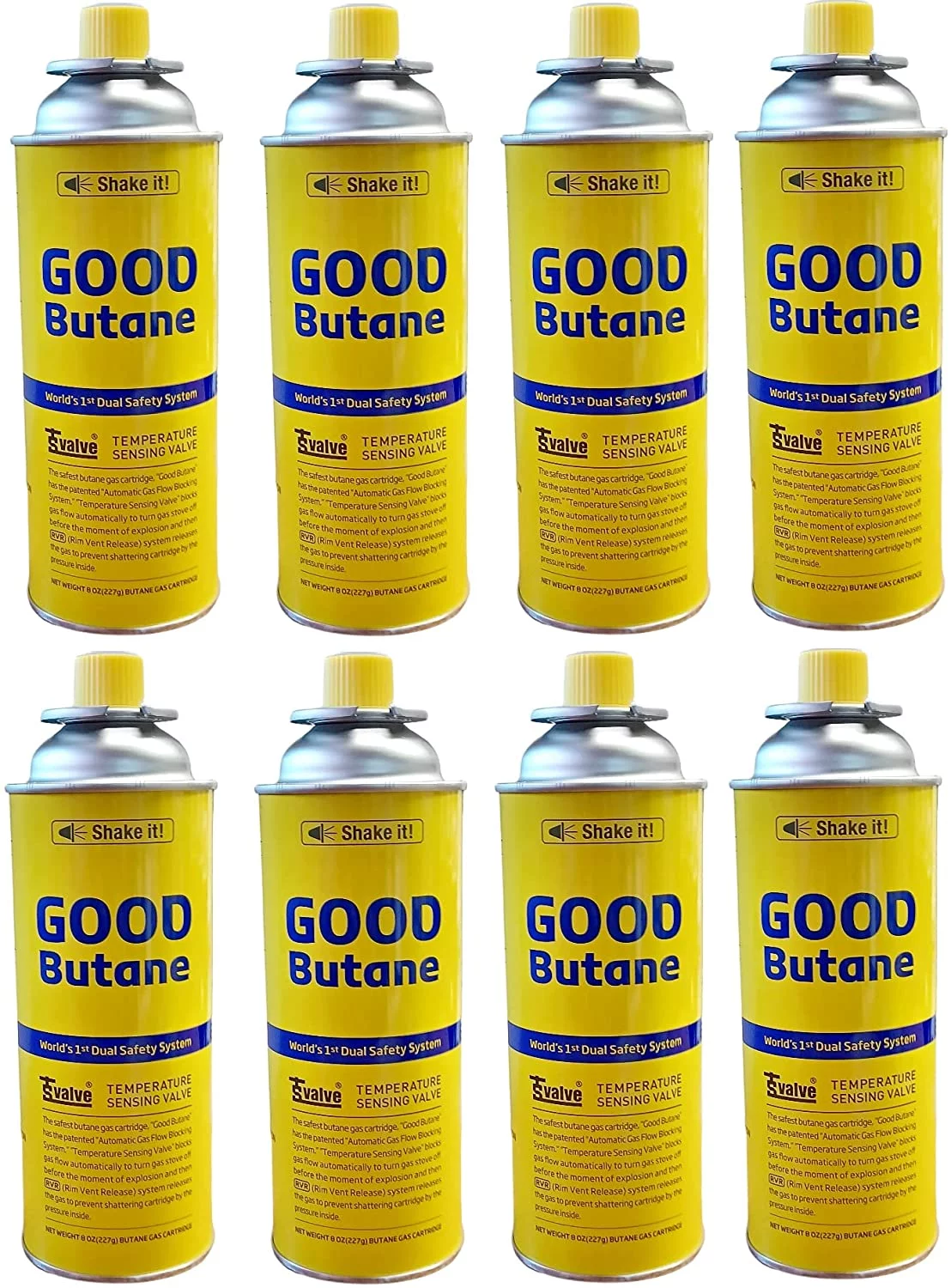 8 Pack - Camping Fuel Canisters for Portable Gas Stoves - UL/TSV/RVR Safety Certified - Made in Korea