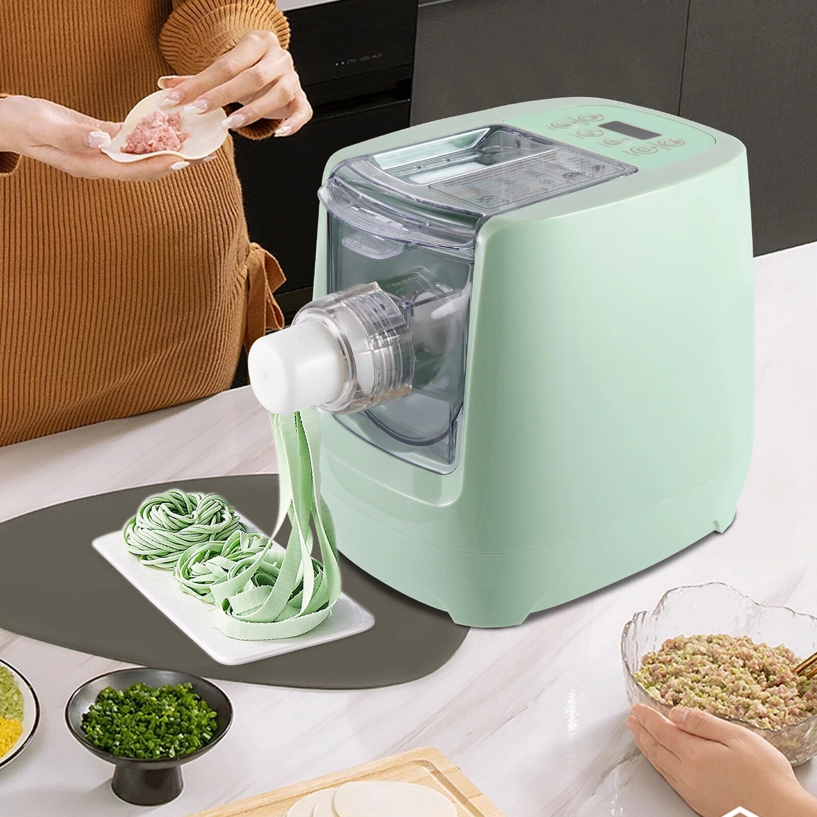 Miumaeov 13-Mode Automatic Noodle Maker Electric Pasta Lasagna Dumpling Skin Making Machine Green