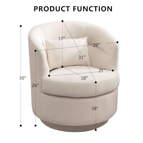 CANMOV Swivel Accent Chair, 360 Degree Round Swivel Barrel Chair with Pillow, Upholstered Comfy Barrel Armchair Single Club Sofa Chair for Living Room,Bedroom, Reading Room, Grey