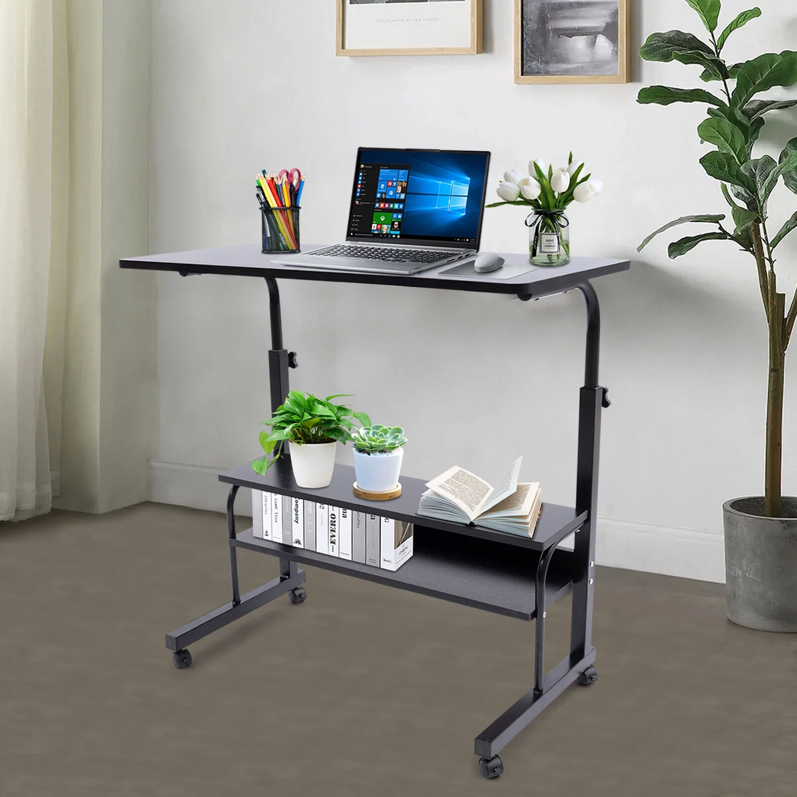 TFCFL Adjustable Height Desk ,double layer Laptop Desk Overbed Table Stand with Wheels