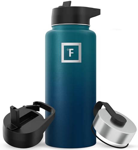 IRON °FLASK Camping & Hiking Hydration Flask with 3 Lids - Stainless Steel, Double Walled & Vacuum Insulated Water Bottle - Leak Proof & BPA Free 32 Oz