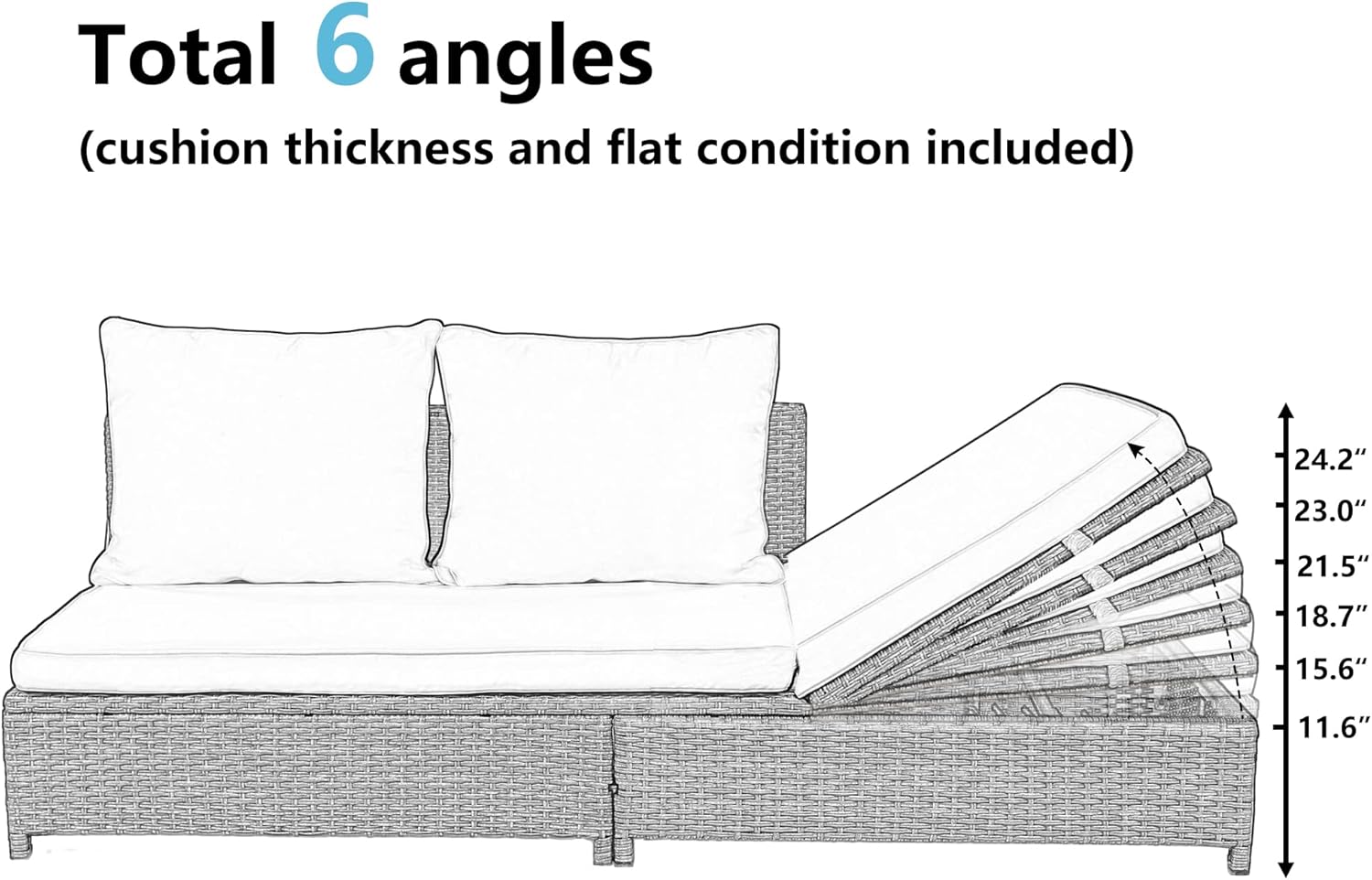 3-Piece Patio Furniture, Weather PE Rattan Wicker Sectional Sofa Set with Adjustable Chaise Lounge Frame and Tempered Glass Table, Washable Pillow&Cushion, Natural