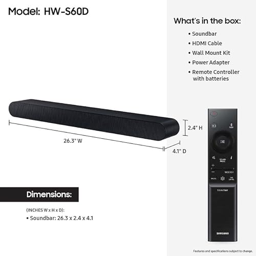 SAMSUNG HW-S50B/ZA 3.0ch All-in-One Soundbar w/Dolby 5.1, DTS Virtual:X, Q Symphony, Built in Center Speaker, Adaptive Sound Lite, Bluetooth Multi Connection, 2022 Black
