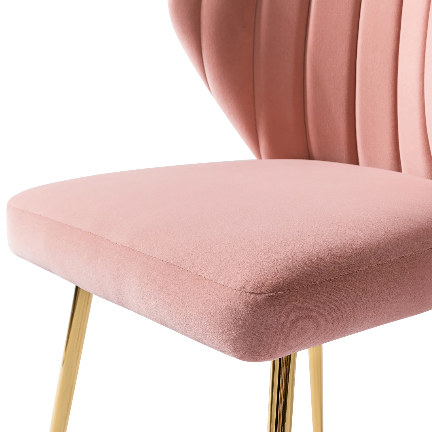 Velvet Wingback Accent Chair Upholstered Home Kitchen Dining Side Chair Gold Metal Legs Bedroom Pink