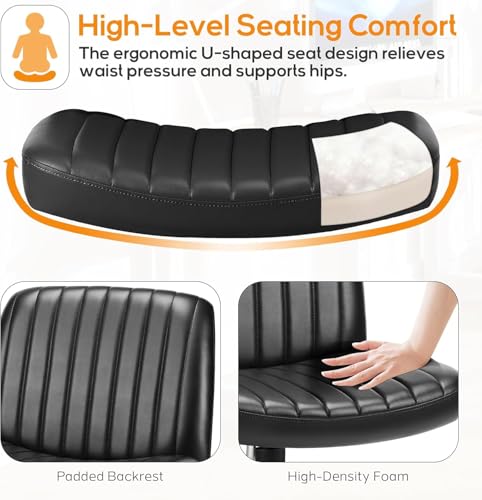 DUMOS Criss Cross Chair Legged Office Wide Comfy Desk Seat, No Wheels Armless Computer Task Seating, Swivel Vanity Home Height Adjustable