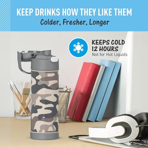 THERMOS FUNTAINER 16 Ounce Stainless Steel Vacuum Insulated Bottle with Wide Spout Lid, Apricot