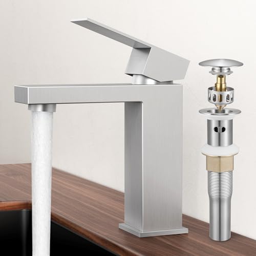 KES Vessel Sink Faucet, Black Bathroom Faucets, Tall Bathroom Faucets with Sink Drain with Overflow, L3156BLFF12-BK-C1