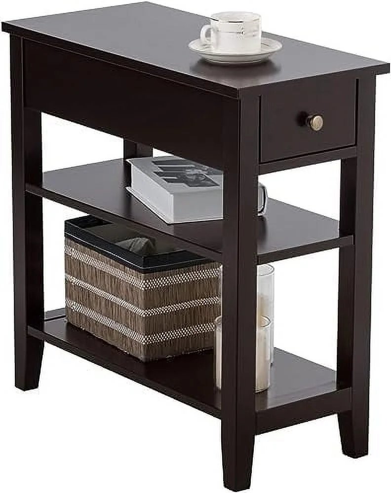 KHBIULIFE Narrow End Table  Slim  with Drawer & 2 Open  Shelves  Small Nightstand for Small Space  Living Room  Bedroom  Office