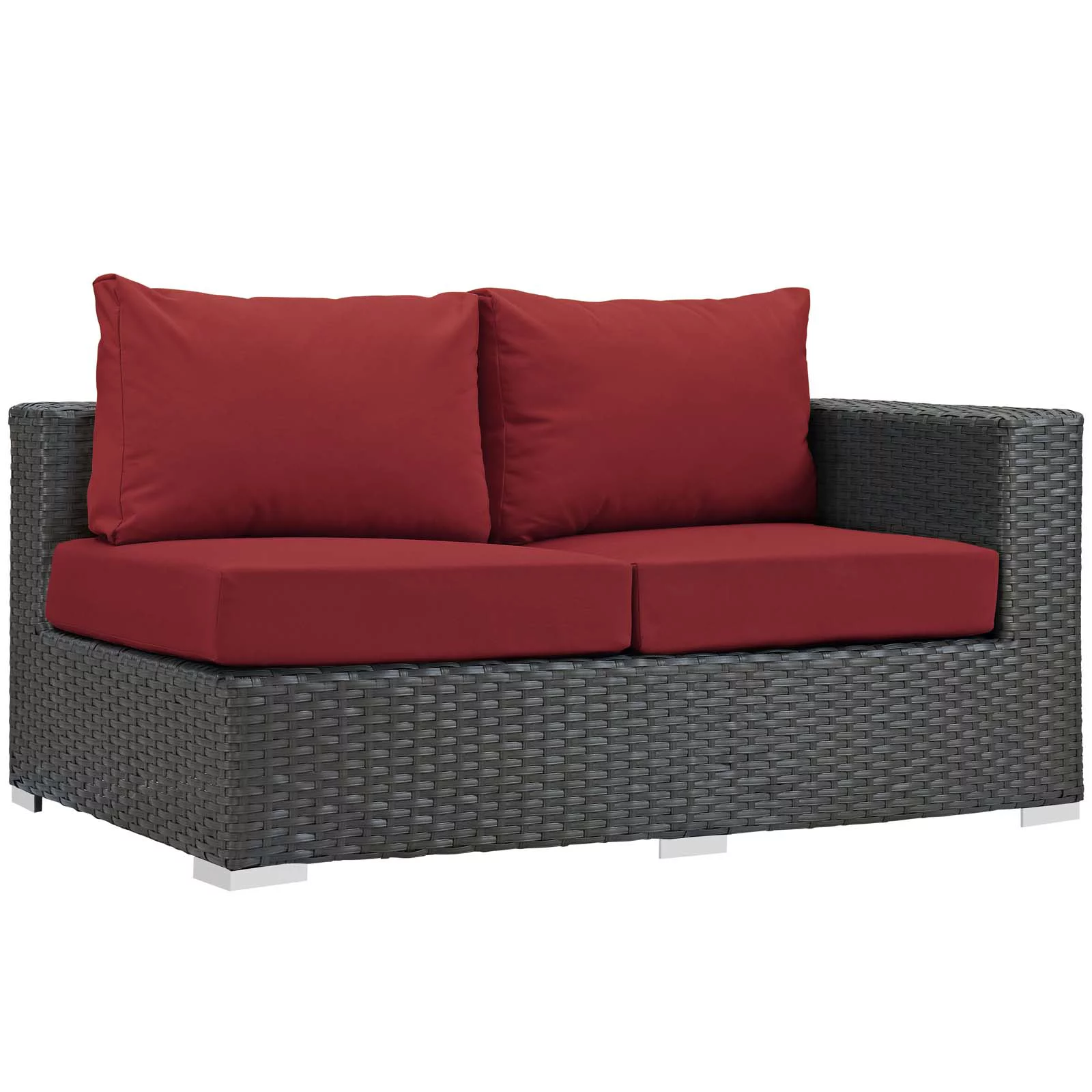Modern Contemporary Urban Design Outdoor Patio Balcony Garden Furniture Lounge Loveseat Sofa, Sunbrella Rattan Wicker, Red