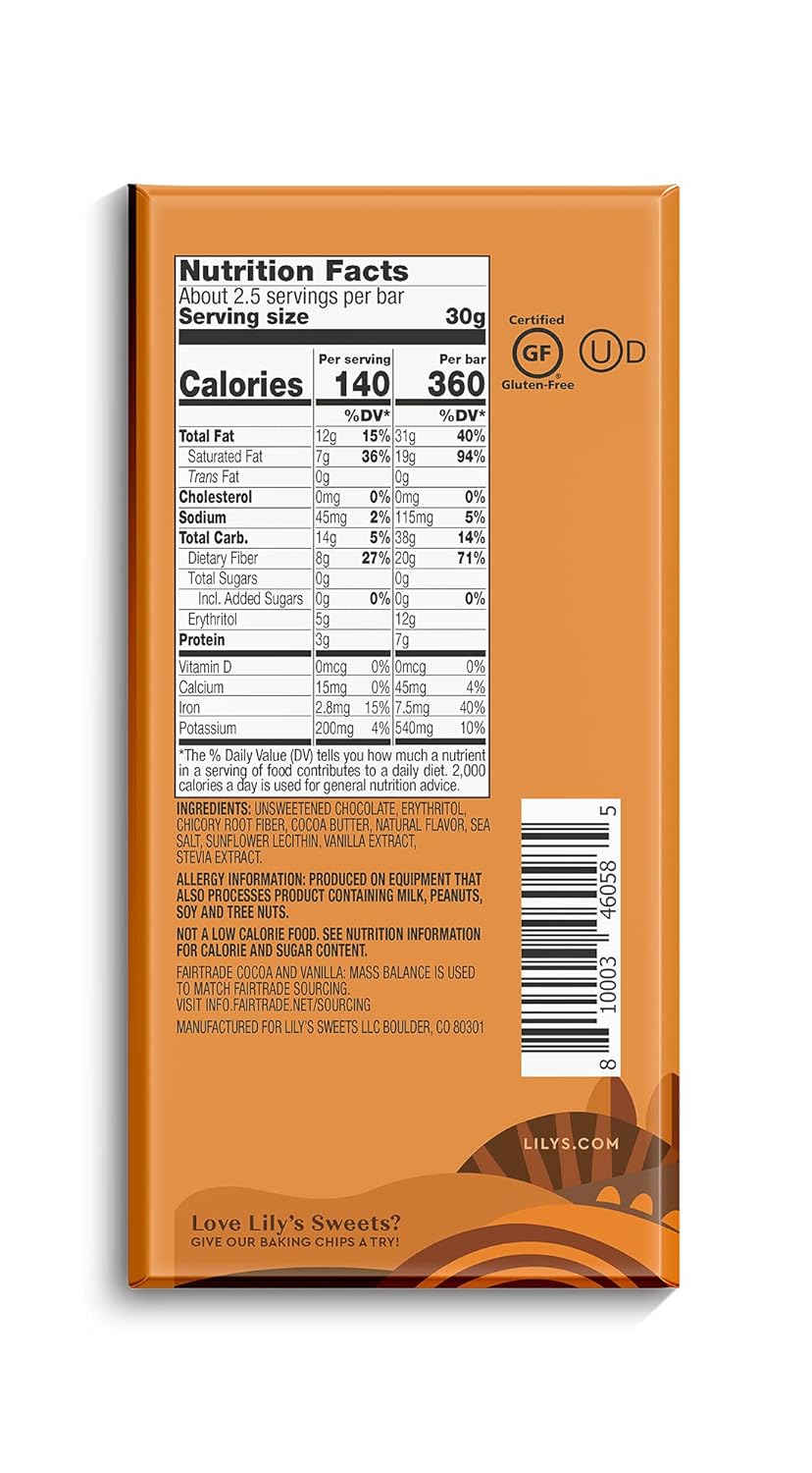 Extra Dark Salted Caramel Chocolate Bar by Lily's | Made with Stevia, No Added Sugar, Low-Carb, Keto Friendly | 70% Cocoa | Fair Trade, Gluten-Free & Non-GMO | 3 ounce, 4-Pack