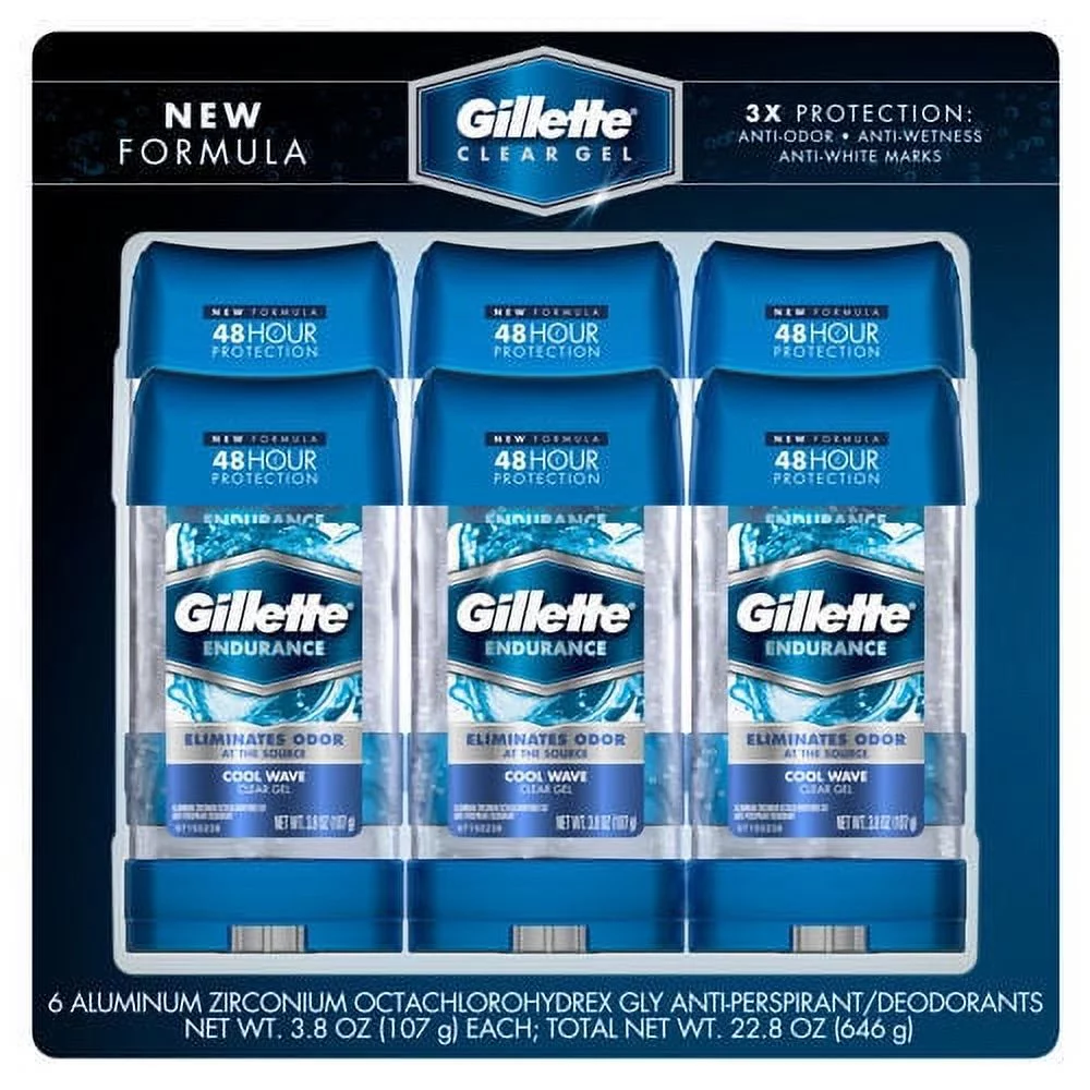 Gillette Anti-Perspirant Deodorant Clear Gel, Cool Wave 3.8 oz (Pack of 6)
