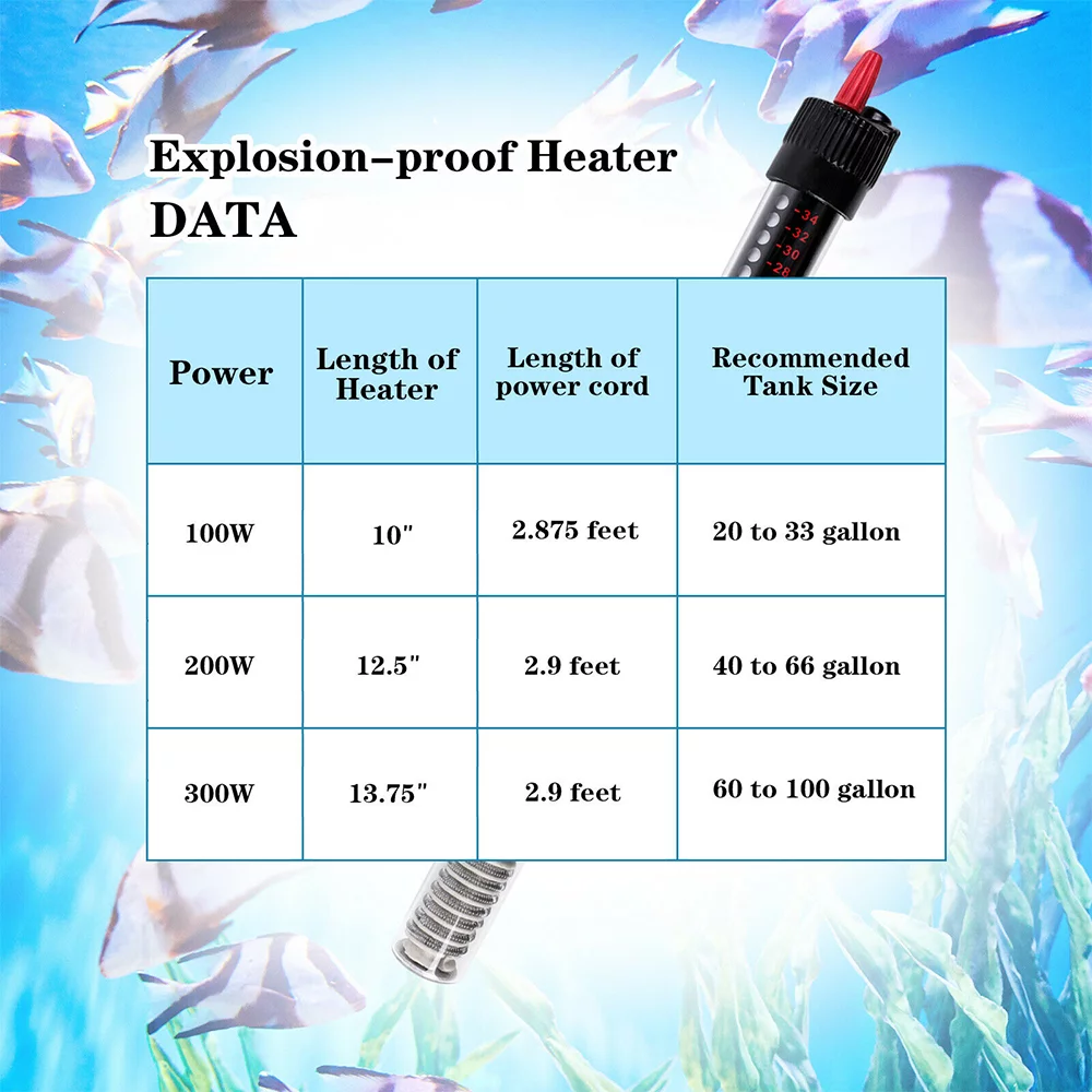 200W Fish Tank Aquarium Heater, Adjustable Temperature Submersible Thermostat Heater, 1Pcs