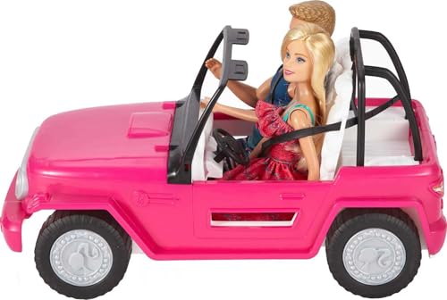 Barbie Car Beach Cruiser with Barbie Doll in Sundress & Ken Doll in Beach Outfit, Pink 2-Seater Open Toy Car (Amazon Exclusive)