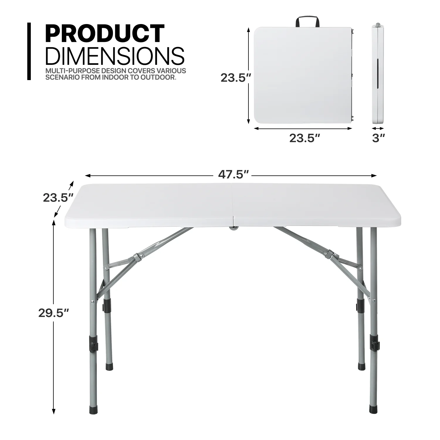 MoNiBloom 5 Pack 4Ft Folding Card Table, Indoor Outdoor Heavy Duty Portable w/ Handle, for Picnic, Camping, White