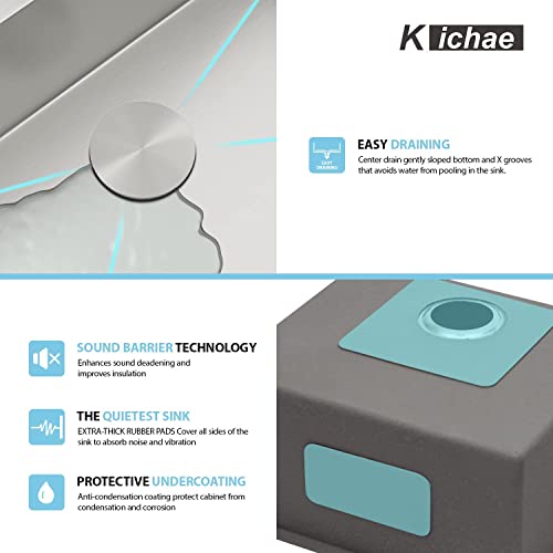 Kichae 12“ Deep Laundry Sink Undermount - 24 Inch Black Undermount Utility Sink Stainless Steel Single Bowl Under Counter Handmade Laundry Utility Room Basin