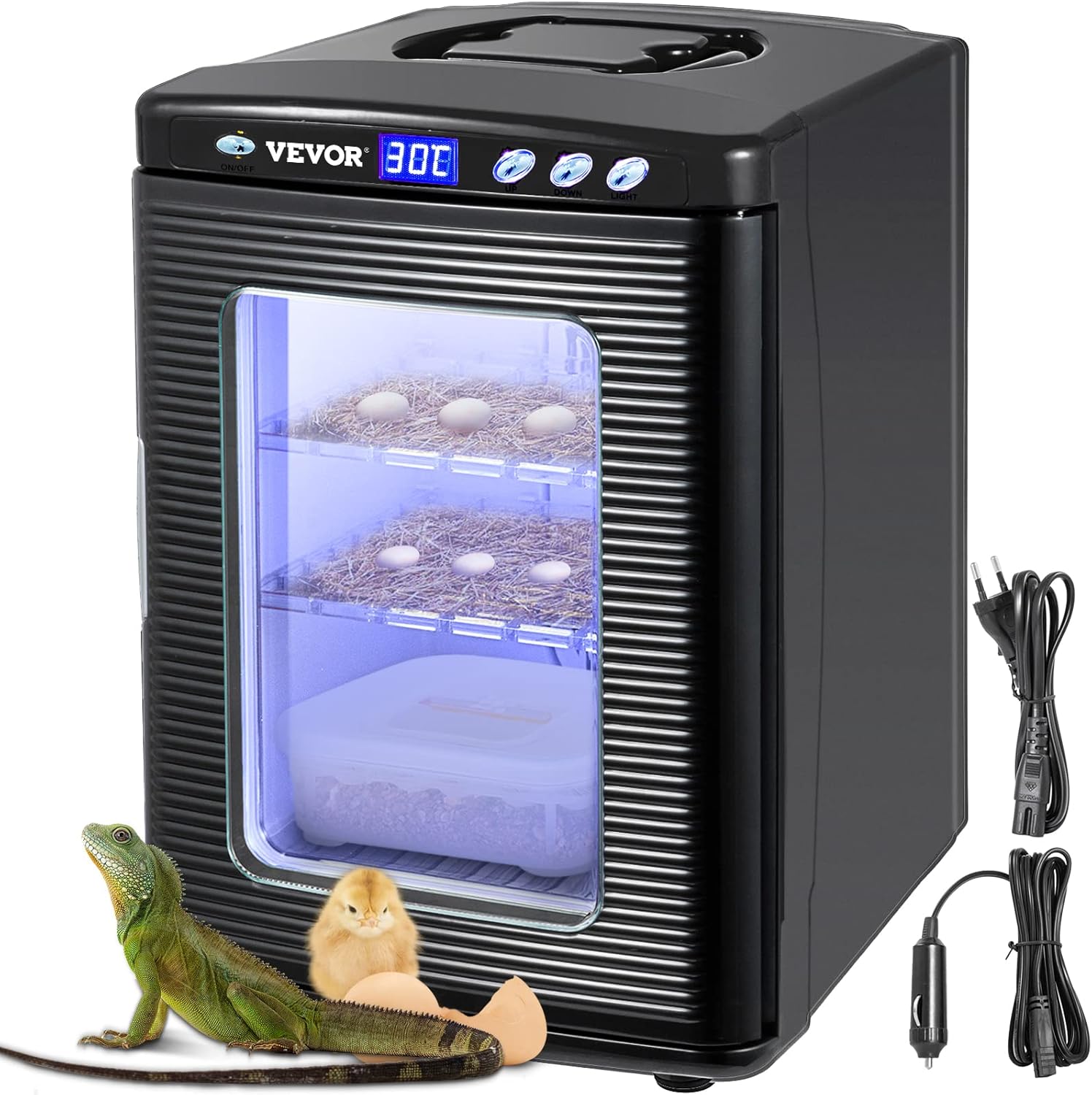 VEVOR Egg Incubator and Hatcher 25L Black Reptile Egg Incubator 5-60°C Scientific Hatcher Heating Bright LED Digital Display for Small Animals