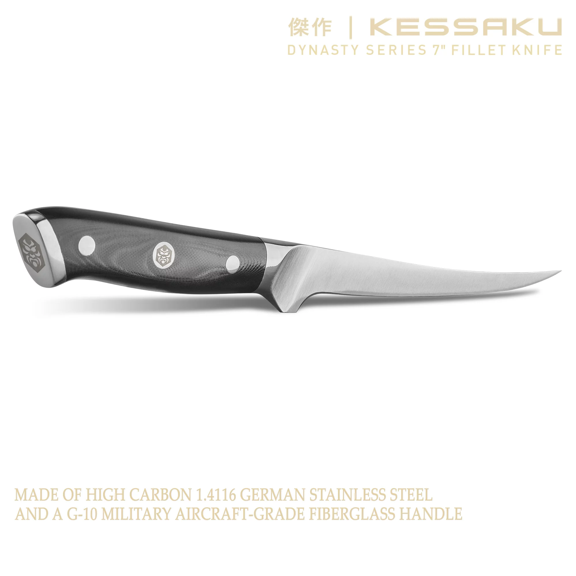 Kessaku Fillet Knife - 7 inch - Dynasty Series - Flexible - Razor Sharp - Forged ThyssenKrupp German High Carbon Stainless Steel - Boning, Trimming, Skinning - G10 Handle with Blade Guard