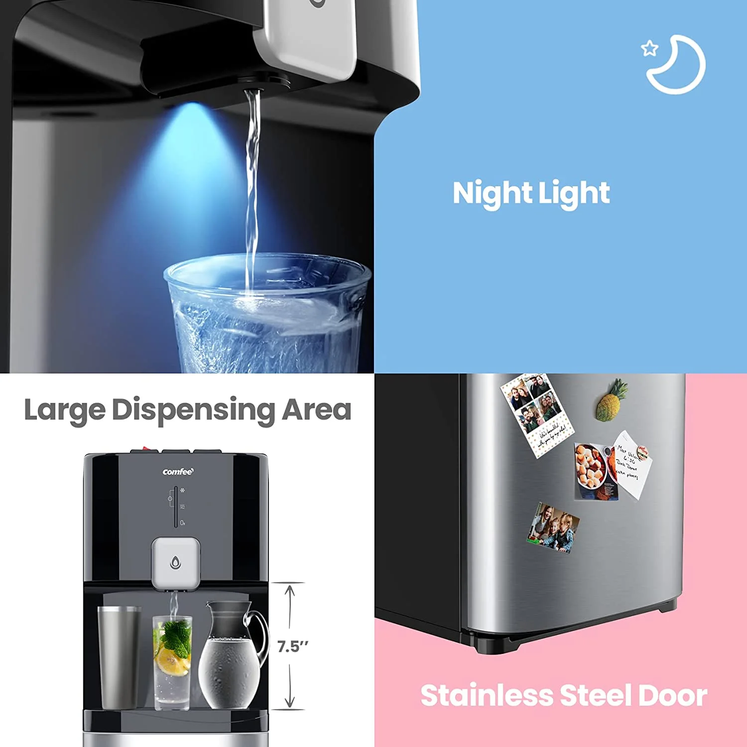 Comfee Bottom Loading Water Dispenser Quick Cooling Water Cooler with 3 Temperature Settings , O-zone self-cleaning,  Safety Child Lock