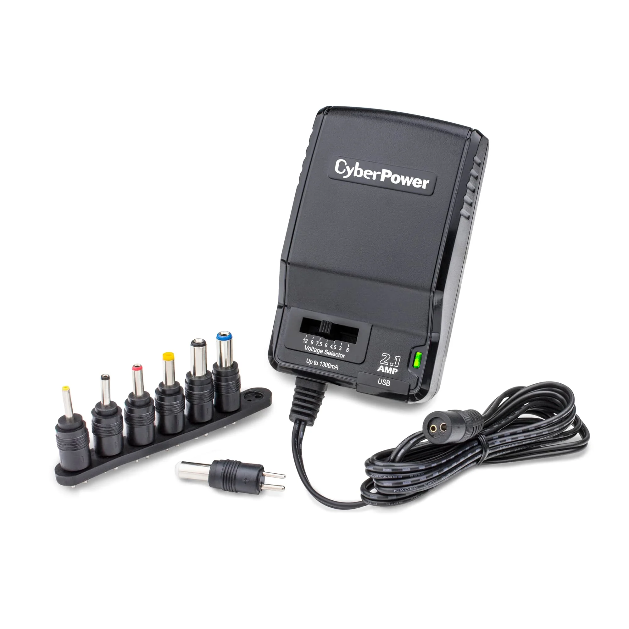CyberPower CPUAC1U1300 Universal Power Adapter 3 -12 Volt / 1300mA with Folding AC Plug and 2.1 Amp USB Charge Port