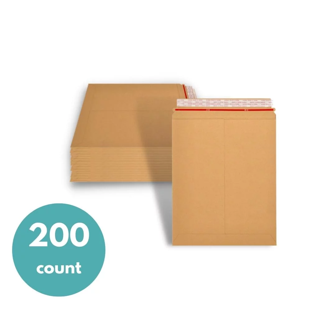 SSBM 200 Pack Rigid Mailers with Self Adhesive Seal, Kraft Cardboard Envelopes for Shipping Photo, Documents, Letters, Packaging Supplies, 12.75