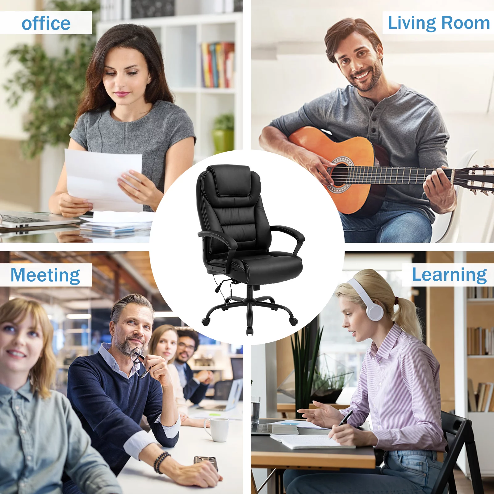 Big and Tall Office Chair 500 lbs Capacity with Massage, Heavy Duty Ergonomic Office Chair High Back Desk Chairs for Adults Computer Chair with Arms Lumbar Support Leather Task Chair Heavy People