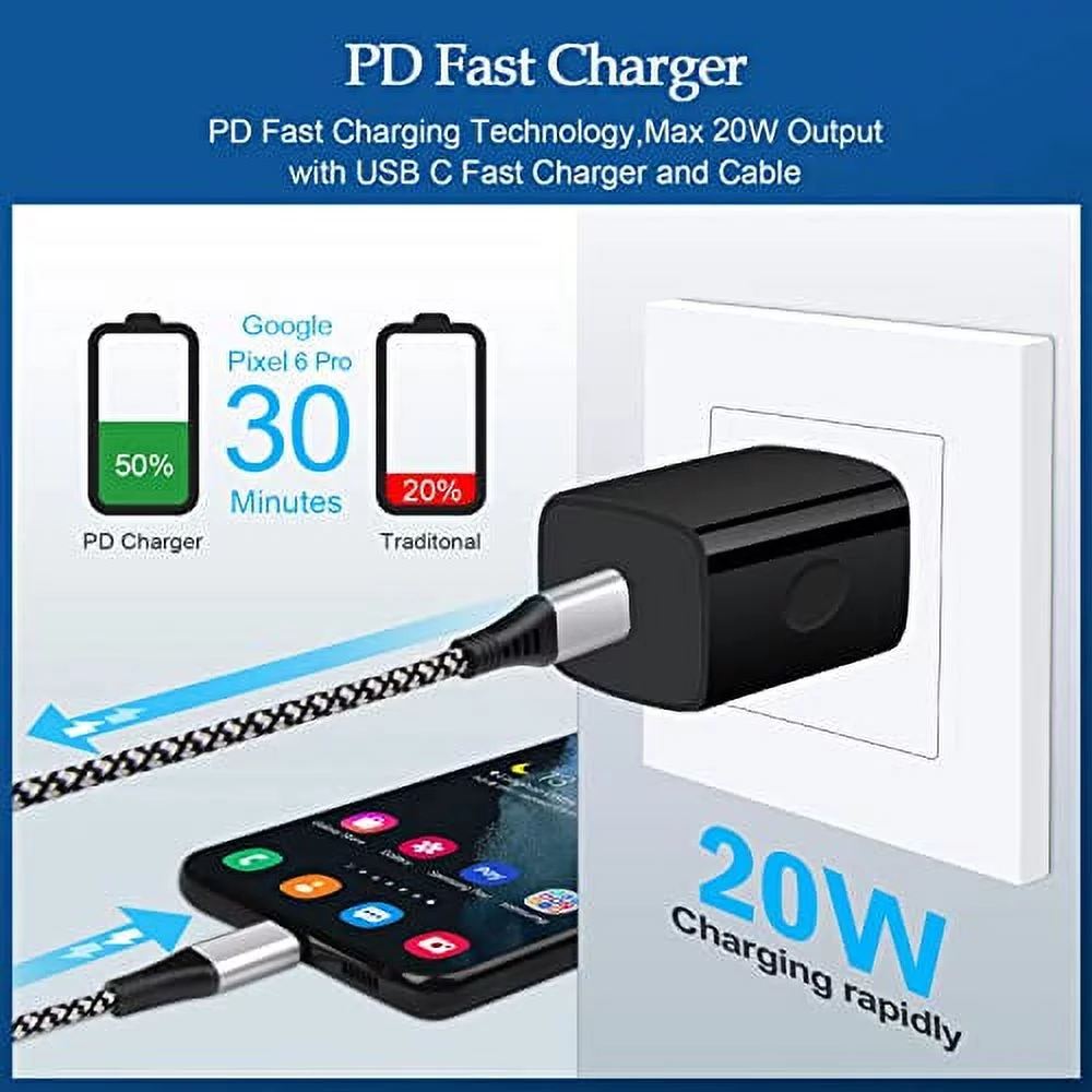 Super Fast Charger Kit,20W PD USB Phone Charger Block 38W USB Fast Car Charger for Samsung Galaxy A13 5G,A03s,A53,S22 Ultra,S21 FE,Z Fold4;Google Pixel 6a,6 Pro,5;iPad Pro,with 2 Pack 6FT C-to-C Cable