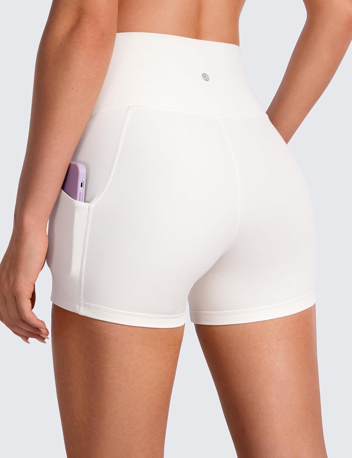 CRZ YOGA Womens Butterluxe Biker Shorts with Pockets 3 Inches - High Waisted Volleyball Workout Athletic Yoga Shorts White Apricot Large