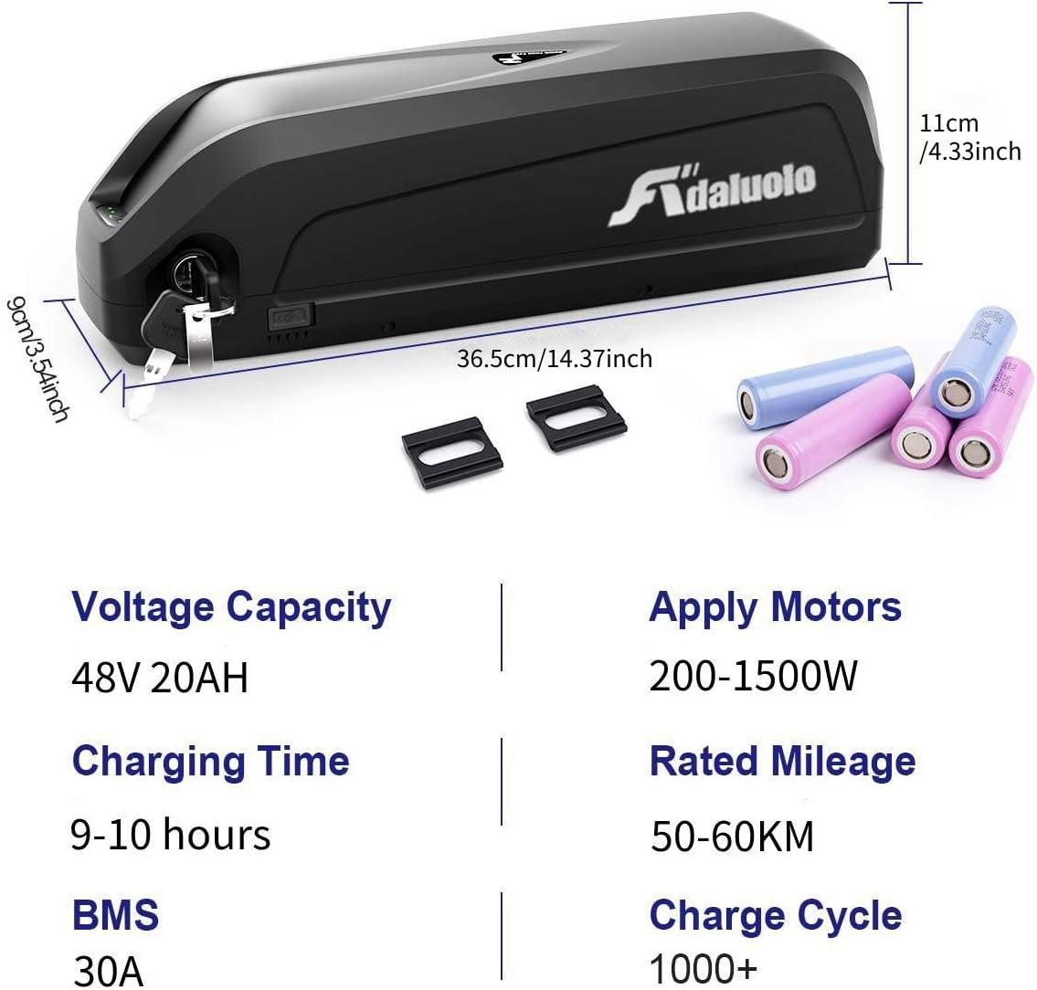 Ebike Battery, 48V 20AH Electric Bike Battery Pack Lithium ion Bicycle Battery with Charger, 5 Pin Base, Safe Lock for 250W 350W 500W 750W 1000W 1500W Motor (48V 20AH 5 Pin+USB)