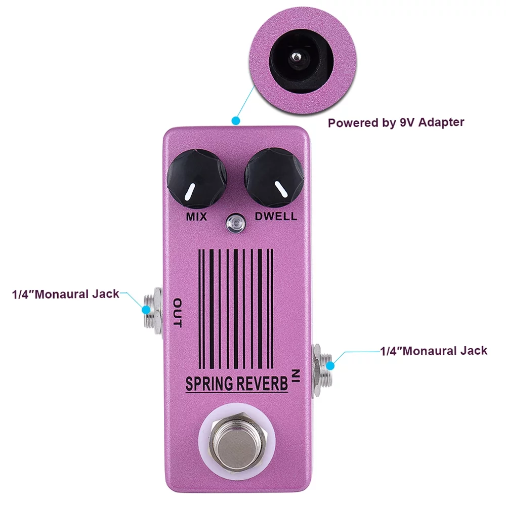 Compact MOSKYAudio MP-51 Spring Reverb PedalTrue Bypass, Bottomless Depth, LED Indicator