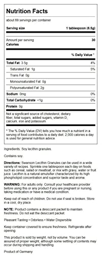 Swanson 100% Pure Lecithin Granules (Non-GMO) 16 Ounce (1 lb) (454 g) Granules