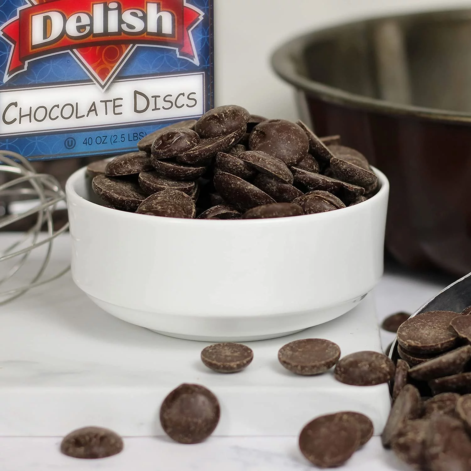 Chocolate Discs by Its Delish, 2.5 Lbs Jumbo Container  Dark Chocolate For Baking & Confectionery, Pastry Chefs, Chocolatiers, Home Bakers & Sweet Snacking  Non-Dairy, Vegan, Kosher Parve