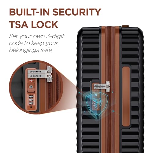 SHOWKOO Luggage Sets 3 Piece Hardside Expandable Suitcase with Double Spinner Wheels Tsa Lock, (Beige White, 5 piece set)