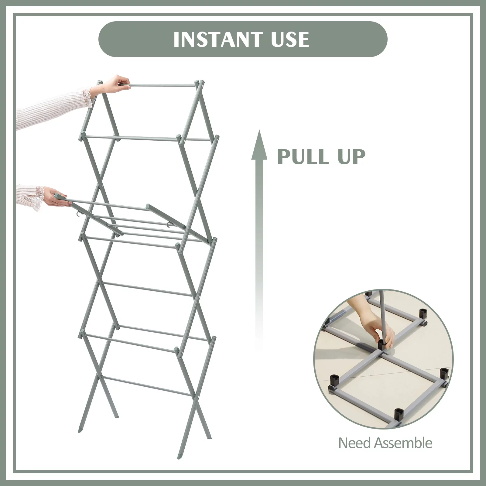 KK KINGRACK Clothes Drying Rack, 3-Tier Collapsible Steel Laundry Rack,Green