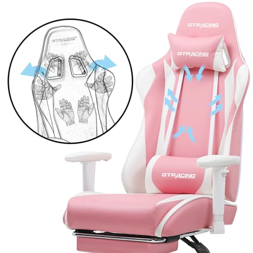 GTRACING Gaming Chair with Footrest, Ergonomic Computer Game Desk Chair, Reclining Game Chair Seat Height Adjustment, Swivel Rocker with Headrest and Lumbar (Blue)
