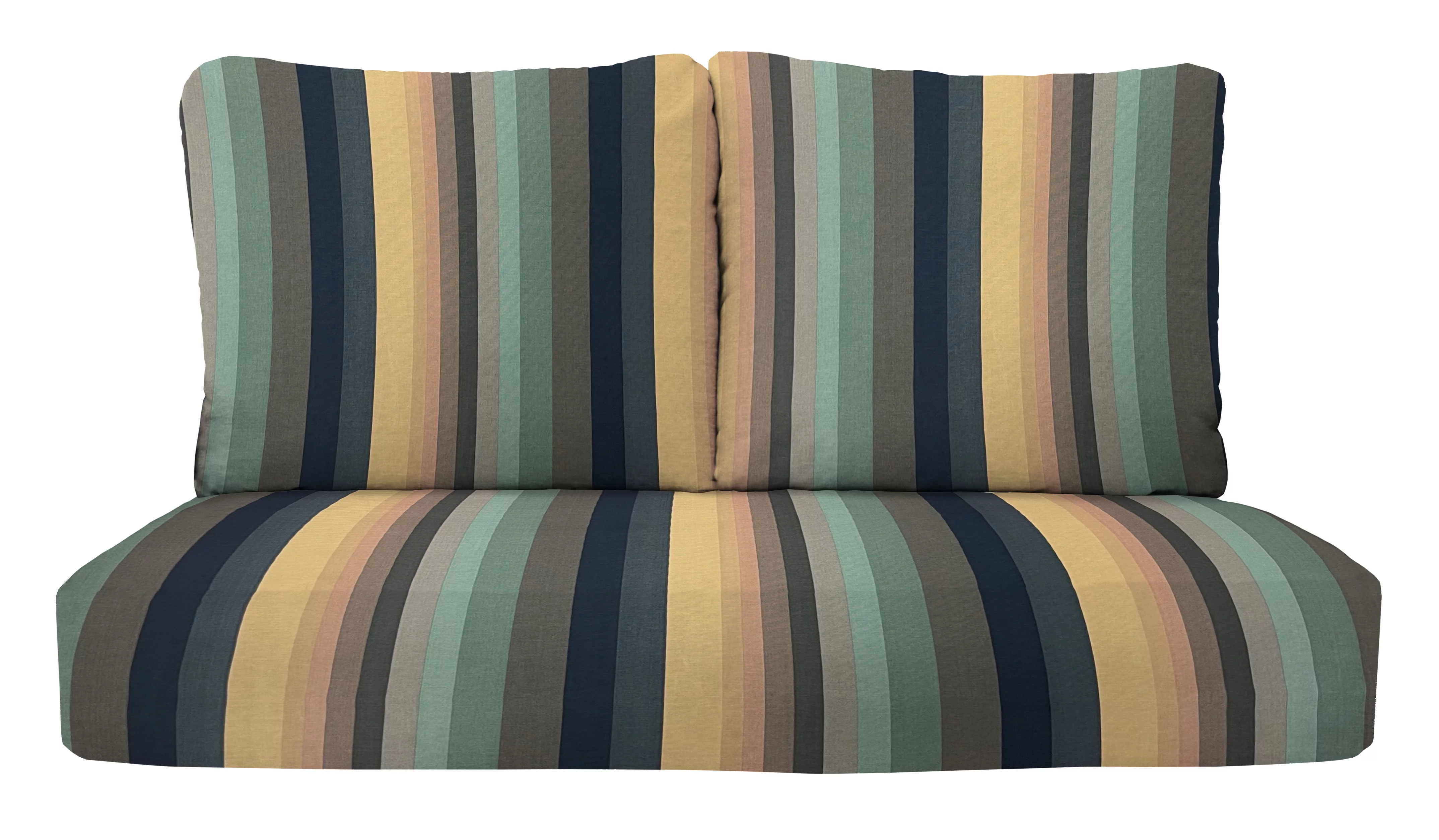 RSH Décor Indoor Outdoor Pillow Back Deep Seating Loveseat Cushion Set, 46”x 26” x 5” Seat and 25” x 21” Back, Braymont Dune Blue Stripe