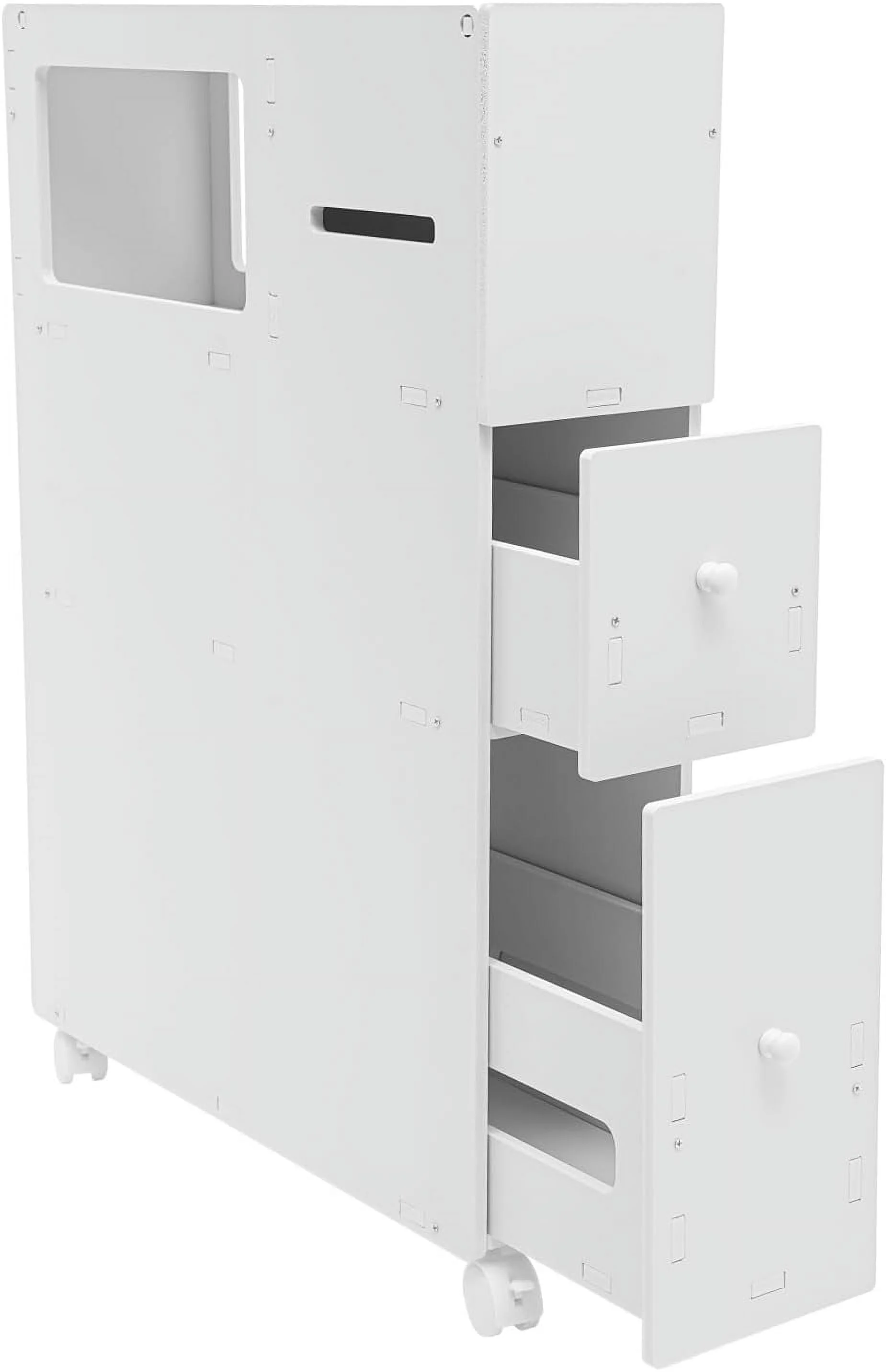 Bathroom Storage Cabinet, Slim Bathroom Storage Cabinet, Storage Cabinet for Small Spaces, Small Bathroom Storage Cabinet with Toilet Roll Holder, Movable Narrow Toilet Side Cabinet with Wheels