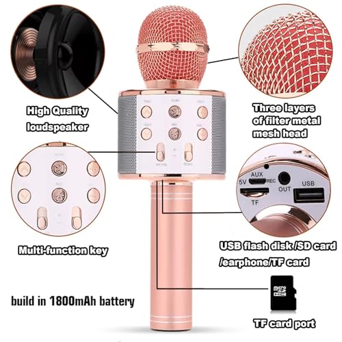 Wireless Bluetooth Karaoke Microphone Portable Handheld Mic Speaker 3-in-1 for All Smartphones Gifts