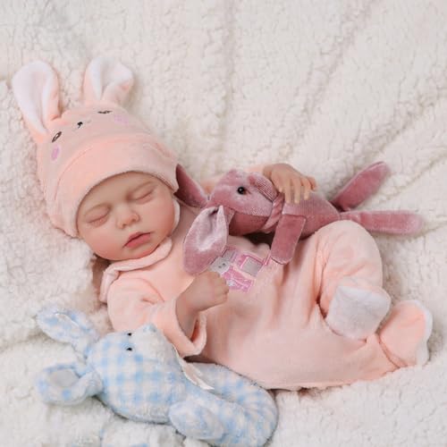 BABESIDE 12 Inch Lifelike Reborn Baby Dolls Silicone Full Body, Realistic Baby Doll Sweet Sleeping Soft Vinyl Real Life Baby Dolls Cute Girl with Toy Accessories Gift Set for Kids Age 3+