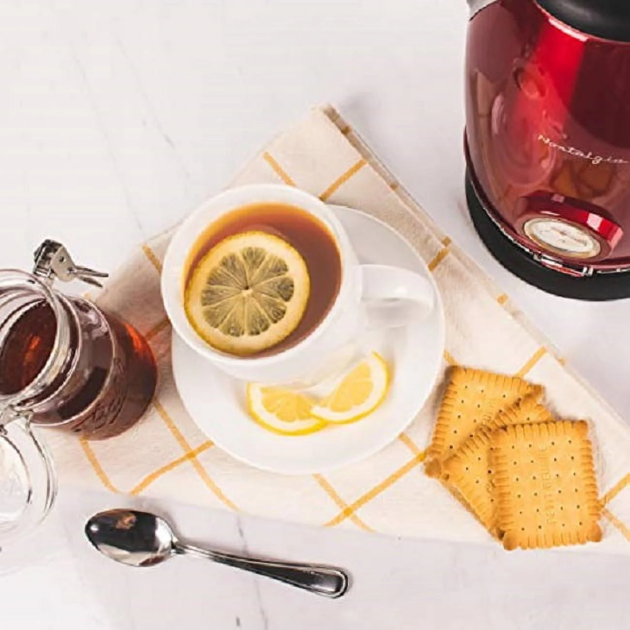 Nostalgia WK17RR 1.7L Stainless Steel Electric Water Kettle with Strix Thermostat, Retro Red