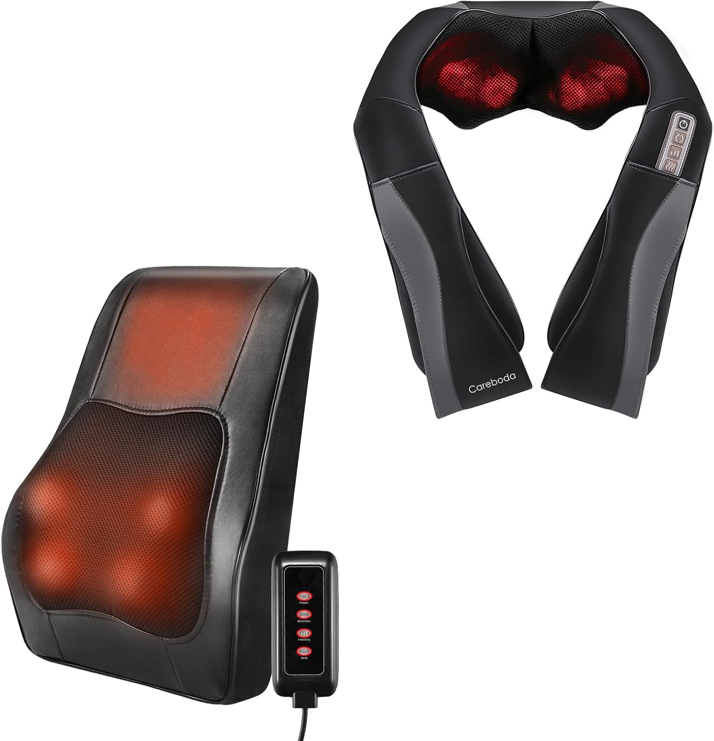 Careboda Shiatsu Back Massager with Heat, 3D Deep Kneading Electric Massager Pillow for Neck and Back Pain Relief, Ideal for Home, Office and Car Use, Idel Gift for Women and Men