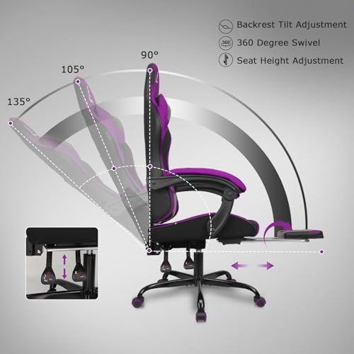 Gaming Chair with Linkage Armrest & Footrest, High Back Video Gaming Chair, Black