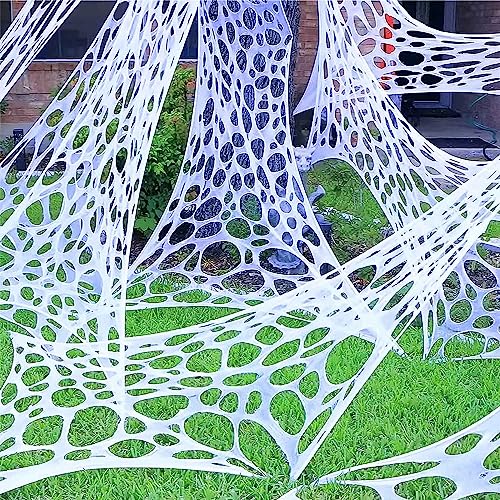 Giant Durable Spider Webs Halloween Decorations Outdoor, Stretchy Beef Netting for Halloween Party, Decorations Indoor Party, Spider Web Decor for Haunted House (2400 Sqft)