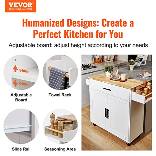 VEVOR Kitchen Island Cart with Solid Wood Top, 35.4