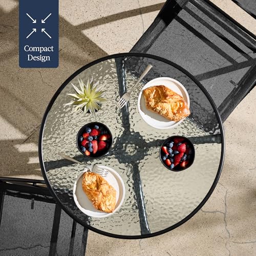 Best Choice Products 3-Piece Patio Bistro Dining Furniture Set w/Glass Tabletop, 2 Folding Chairs, Steel Frame, Polyester Fabric - Gray