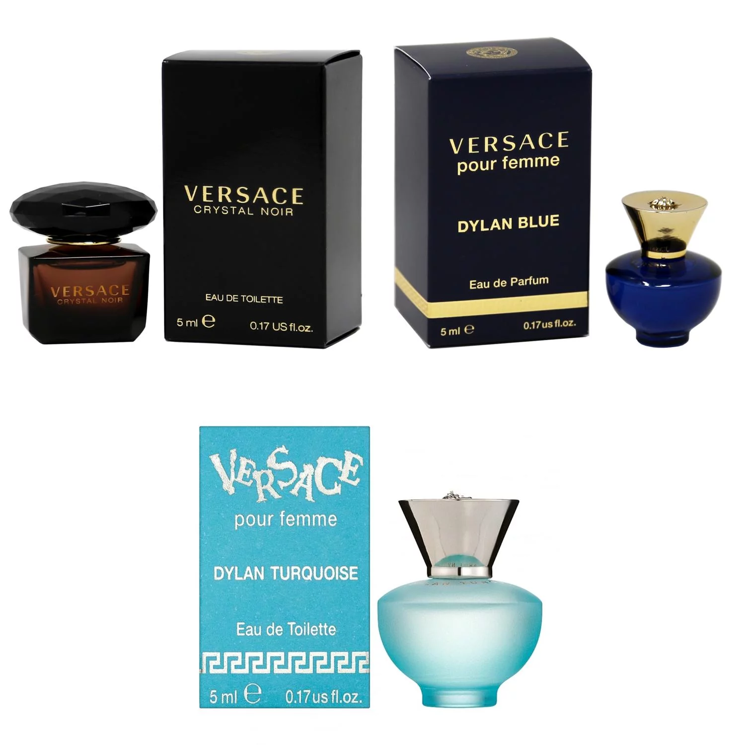 Versace Crystal Noir EDT, Dylan Blue Femme EDP, Dylan Turquoise Femme  - 5ml 3PK Kit